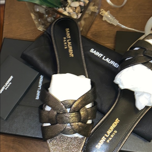 BNWB YSL Tribute Metallic Black Sandals - Picture 8 of 9